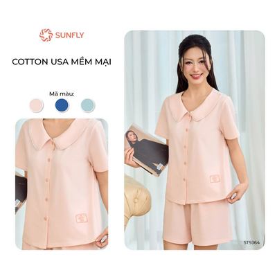 Đồ bộ mặc nhà nữ áo cộc quần sooc màu pastel xinh xắn cotton USA  co dãn thoải mái, mềm mại SUNFLY ST9364