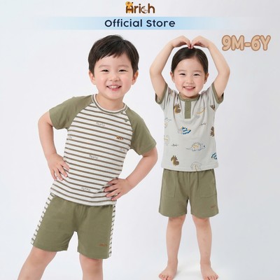 Bộ cộc tay Arich Dino Friends, đồ bộ trẻ em vải sợi tre petit cho bé trai, bé gái từ 9 tháng - 6 tuổi
