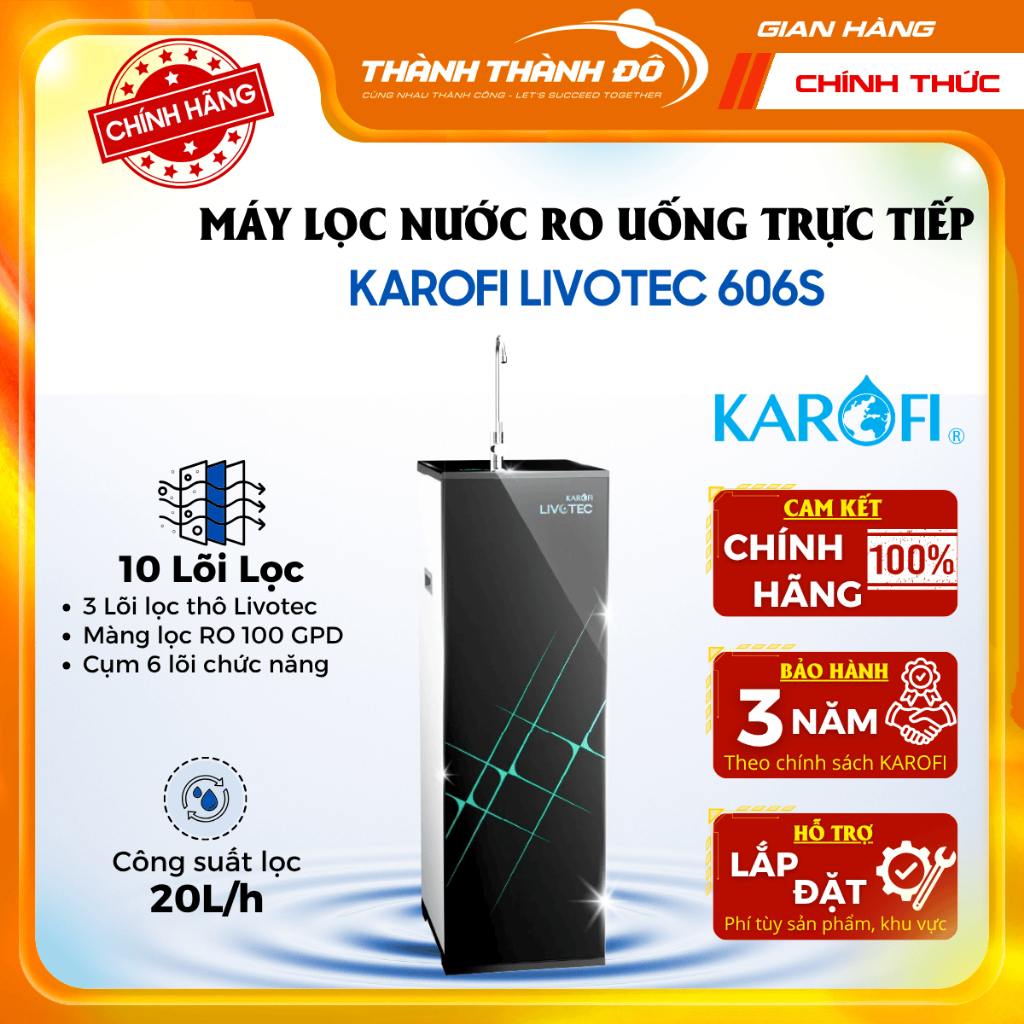 [Có lắp toàn quốc] Máy Lọc Nước RO Karofi Livotec 606S - 10 Lõi Lọc, Màng RO Hàn Quốc - Bảo hành 36 