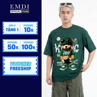Áo thun tay ngắn EMDI GẤU XANH áo thun phông form rộng local brand bigsize cotton cổ tròn oversize cao cấp