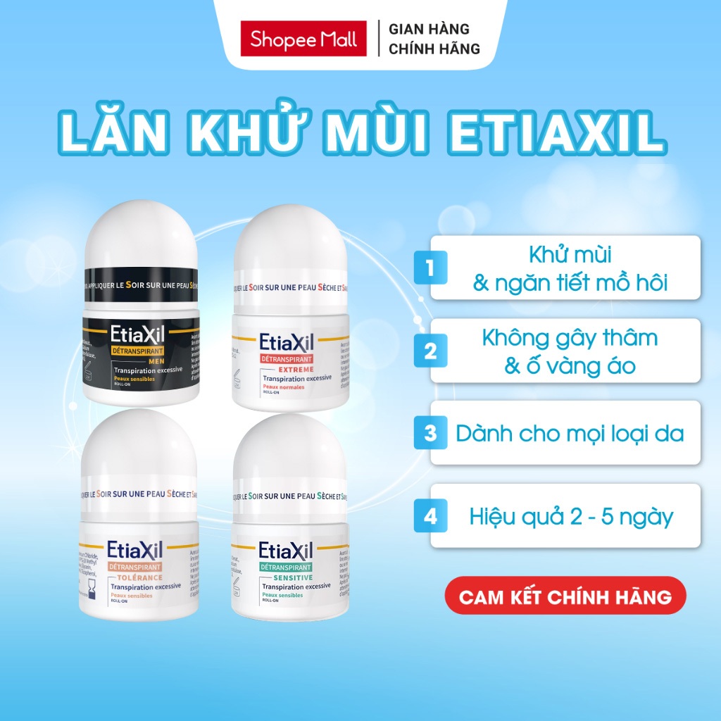 Lăn Khử Mùi Etiaxil Detranspirant Chính Hãng - Ngăn Mồ Hôi & Khử Mùi Hôi Nách Hiệu Quả 2-5 Ngày 15ml