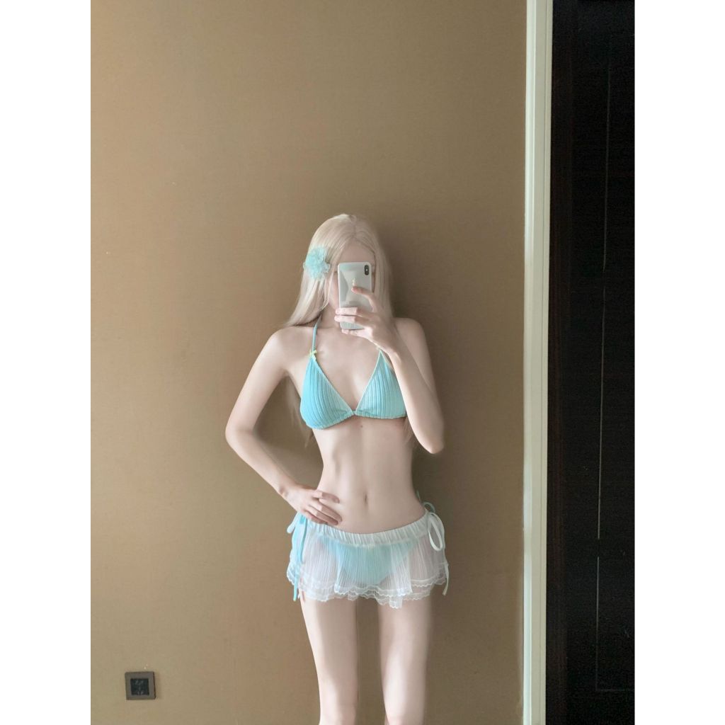 [Video thật] Set Bikini Nữ 4 Món Dễ Thương - Áo Lưới Dài Tay, Bikini Màu Pastel | BigBuy360 - bigbuy360.vn