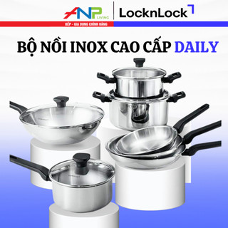 Bộ nồi chảo locknlock daily sts ppw inox 304 – đa lớp, đáy từ, nắp kính, tay cầm cách nhiệt