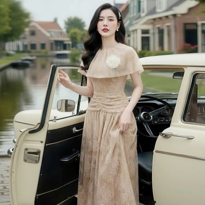 Đầm thiết kế dự tiệc ren dáng dài phủ vai sang trọng thanh lịch Callene (CC565)