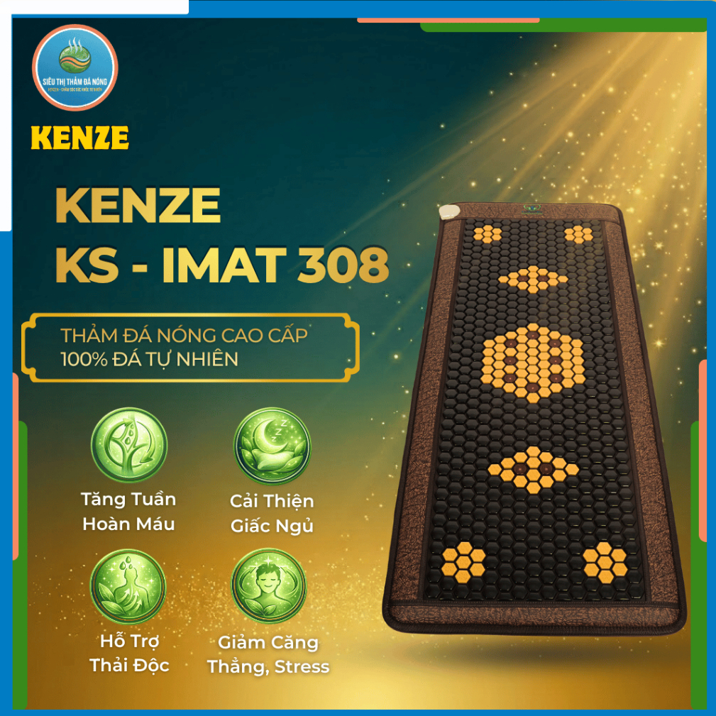 Nệm Đá Nóng KENZE 308 - Kết Hợp Đá Argeta & Hoàng Thổ - Hỗ Trợ Lưu Thông Khí Huyết - Siêu Thị Thảm Đ