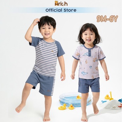 Bộ cộc tay Arich Sea Friends, đồ bộ trẻ em  vải sợi tre petit cho bé trai, bé gái từ 9 tháng - 6 tuổi