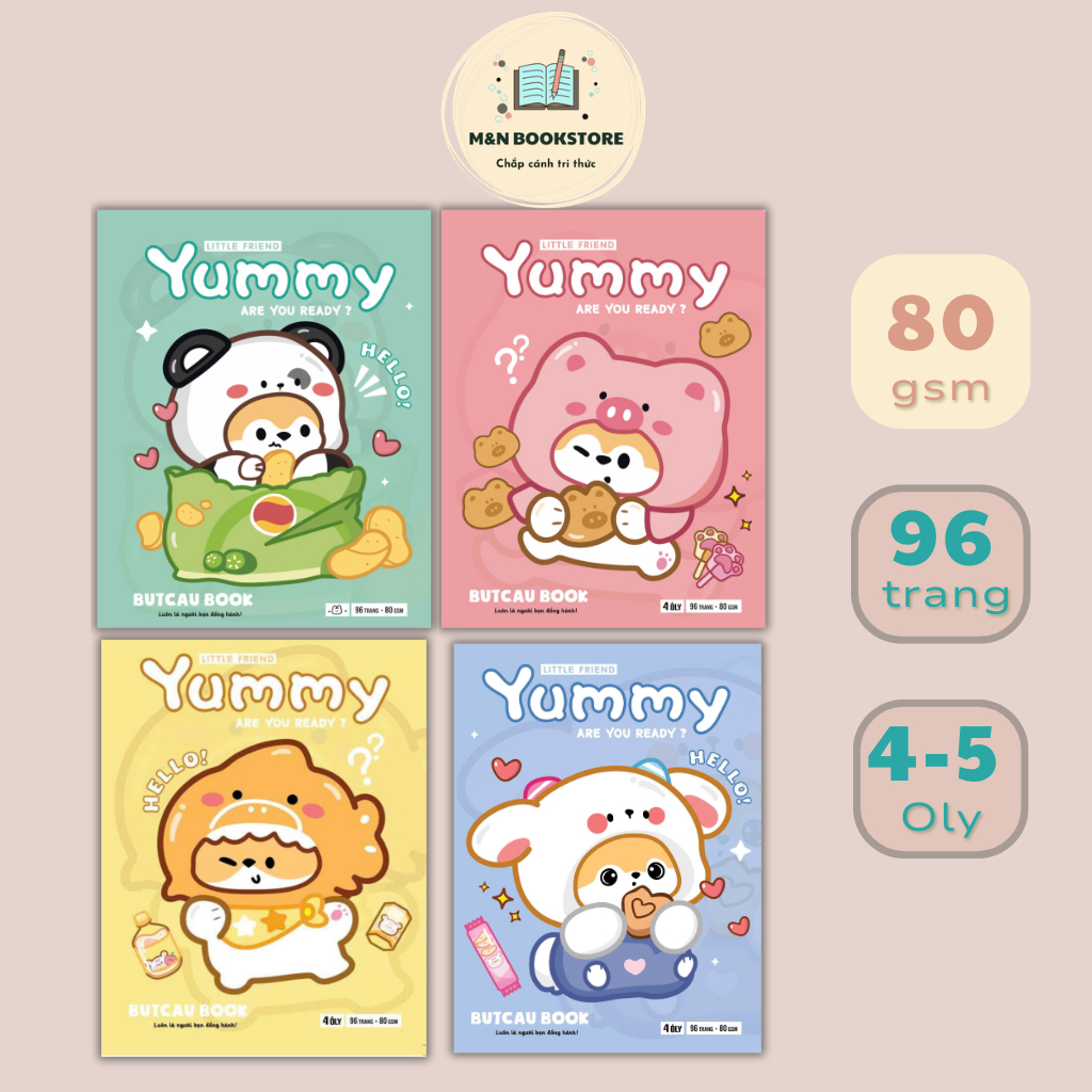 (Combo 3/5/10 cuốn) Tập Vở Học Sinh Yummy Cute 4 Ô Ly 5 Ô Ly Bút Cầu 96tr 80gsm - Bìa ngẫu nhiên