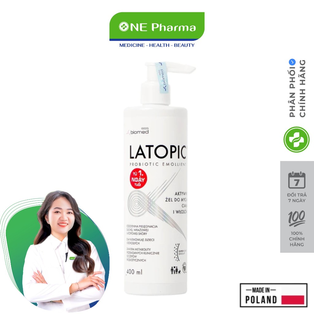 Gel Tắm Gội Cho Da Kích Ứng Latopic Probiotic Emollient Active - 400ml