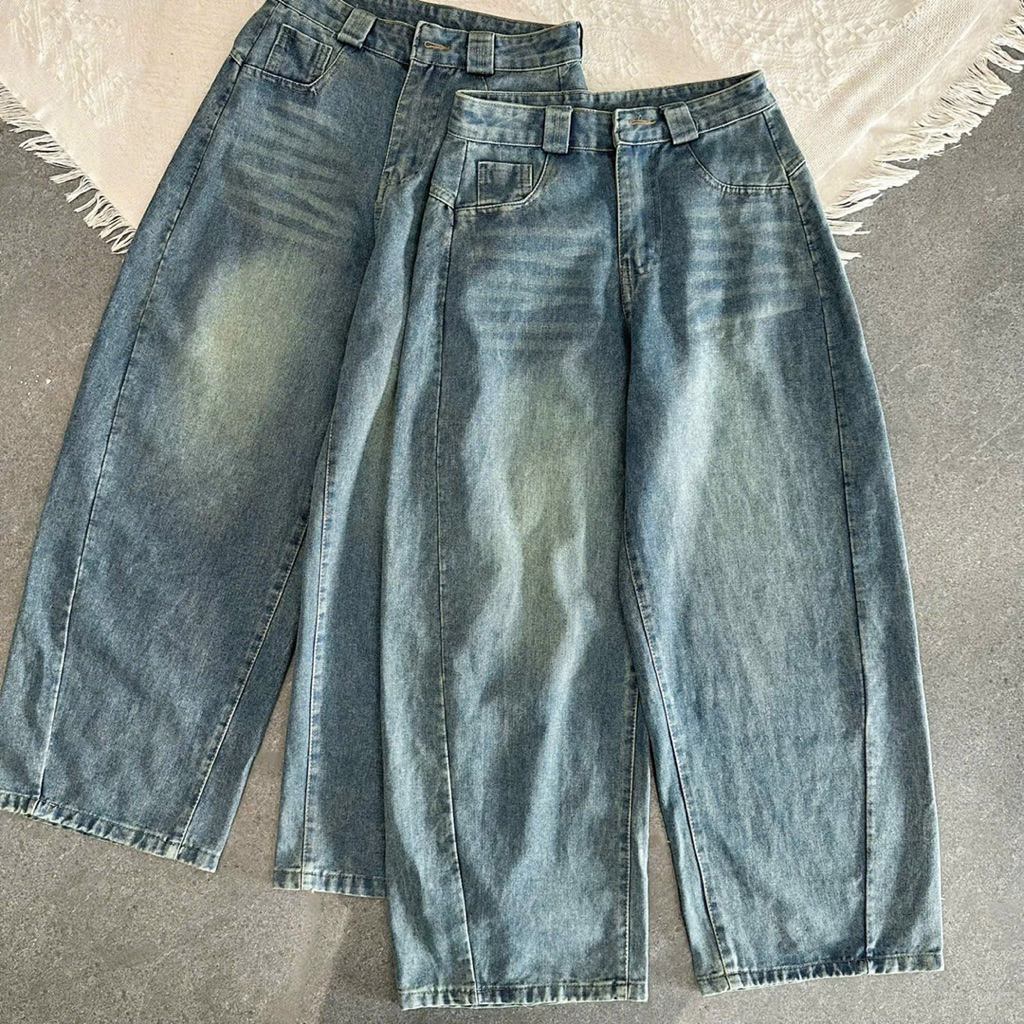 2101 BIGSIZE Quần jeans baggy nữ cạp cao,quần baggy jeans dáng thụng trơn basic