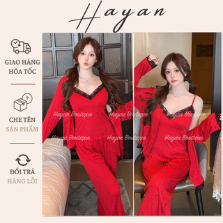 HT927 Bộ ngủ 3 món phối ren hoạ tiết nơ tôn dáng kèm ĐỆM LÓT, set đồ ngủ thun lạnh cao cấp HT927