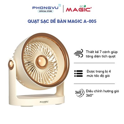 Quạt sạc để bàn Magic A-005 - 7 cánh quạt - Xoay 360 độ - Công suất 8.5W - Bảo hành 12 tháng