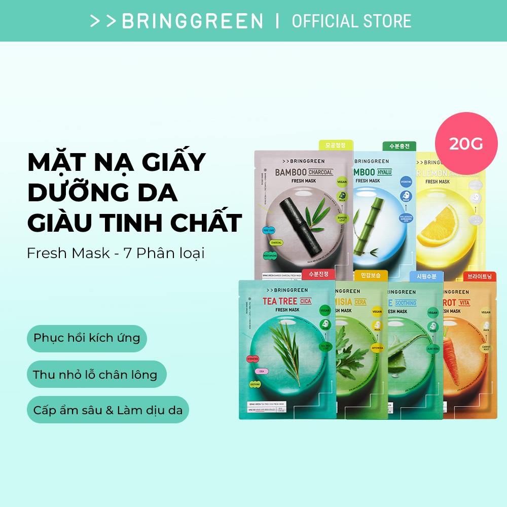 [Bring Green Chính hãng] Combo 05 Miếng Mặt nạ Giấy Dưỡng da Bring Green Fresh Mask với Chiết xuất t