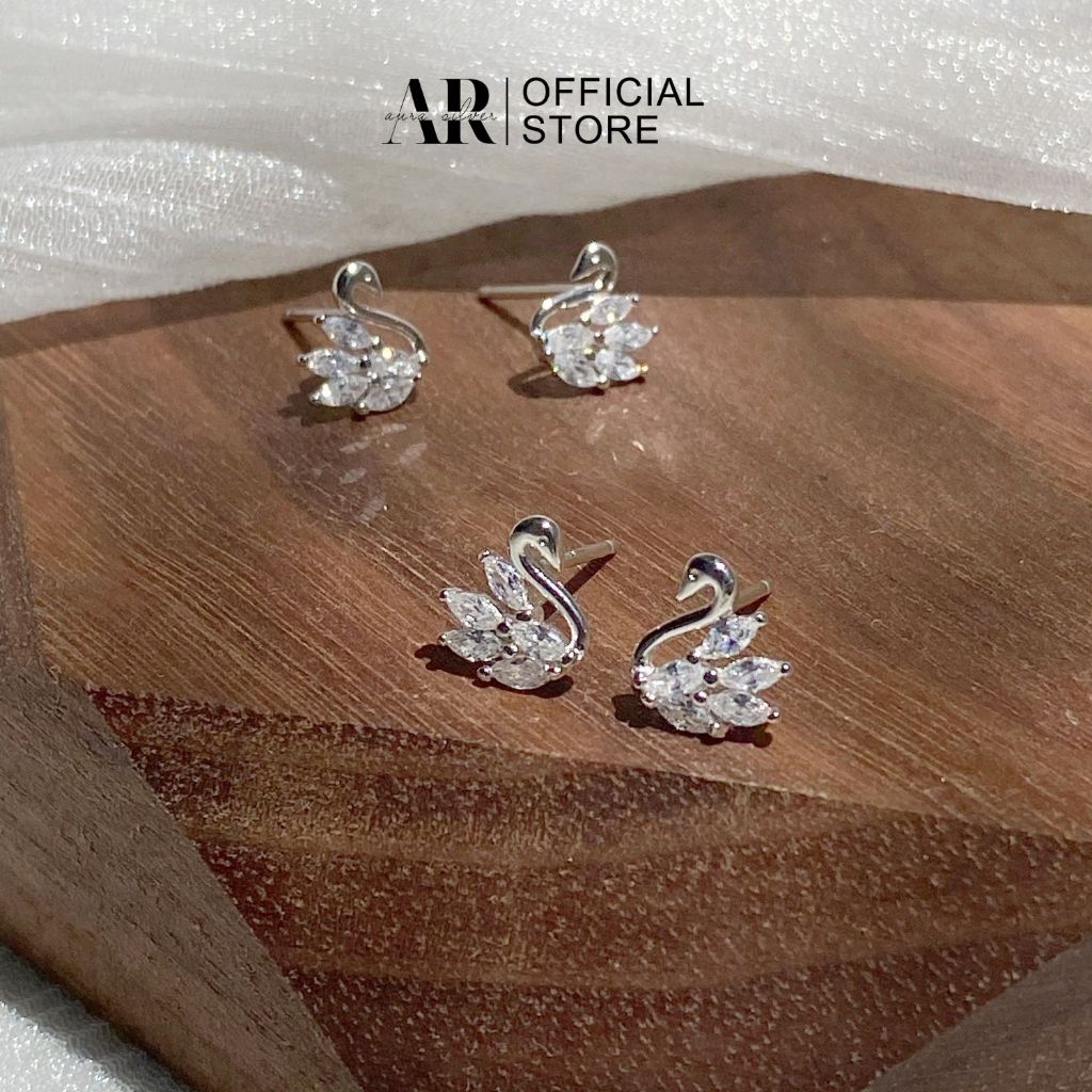 Khuyên tai bạc ý 925 mini bông tai Swan thiên nga-Aura Silver-KT03