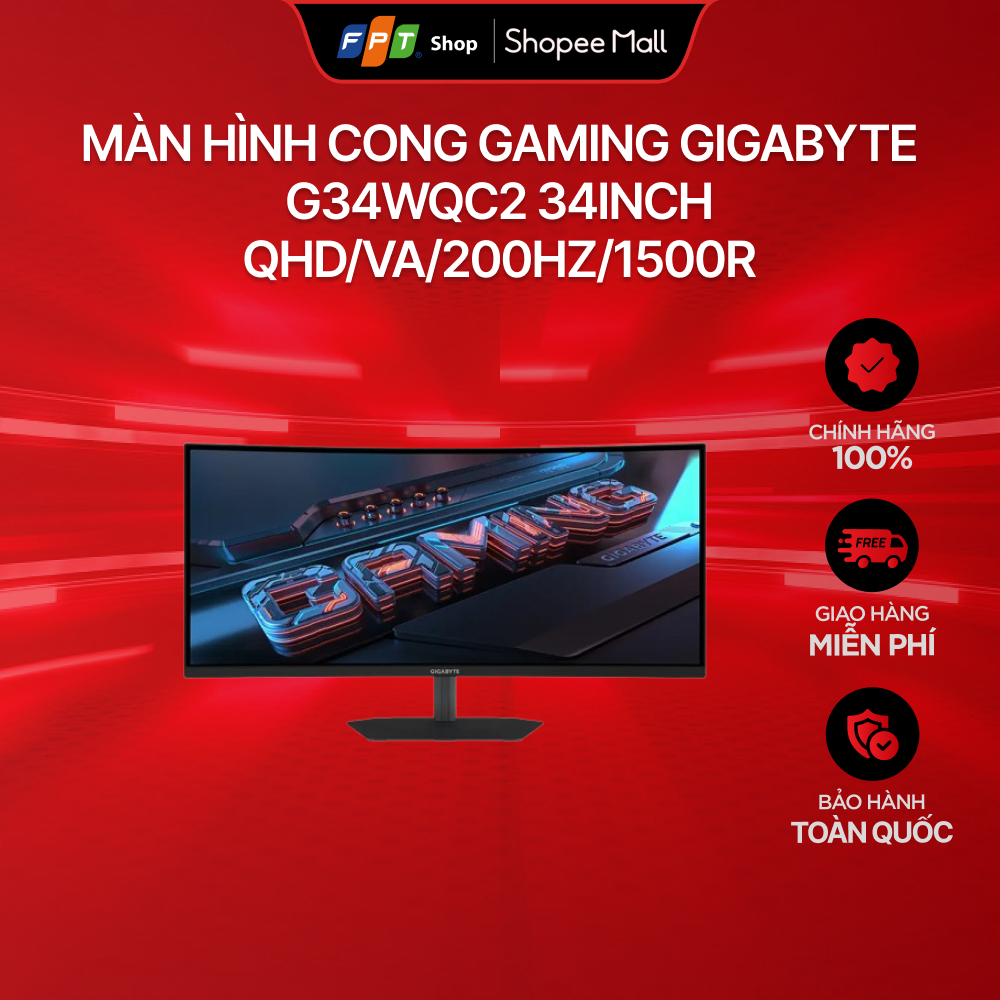 Màn hình cong Gaming Gigabyte G34WQC2 34inch QHD/VA/200Hz/1500R