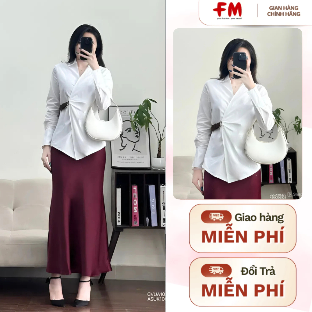 Áo Sơ Mi Nữ Kiểu FMSTYLE Kèm Thắt Lưng - Áo Kiểu Công Sở Sang Trọng Hack Eo Tôn Dáng 26030111