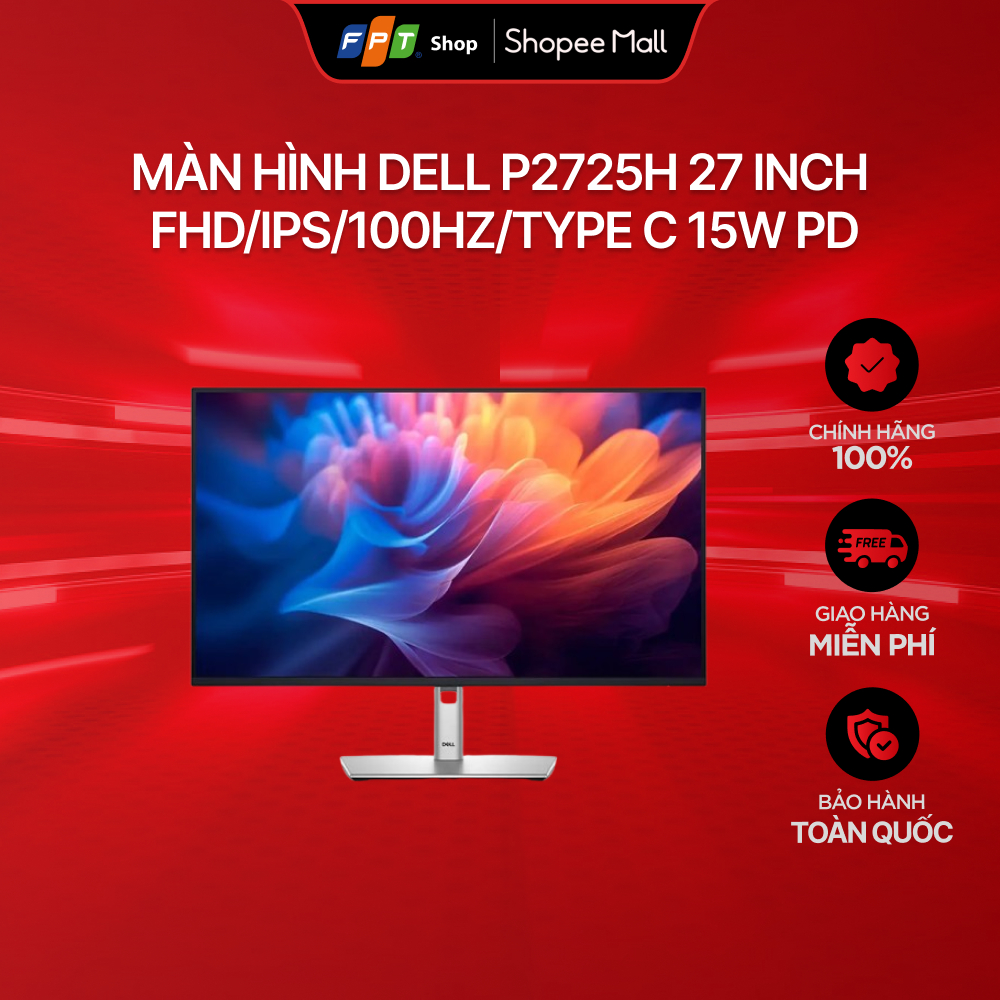 [Bảo hành toàn quốc] Màn hình Dell P2725H 27 inch FHD/IPS/100Hz/Type C 15W PD