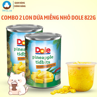 Combo 2 lon Dứa tươi đóng hộp Dole cắt miếng nhỏ Pineapple tidbits khối lượng 822g