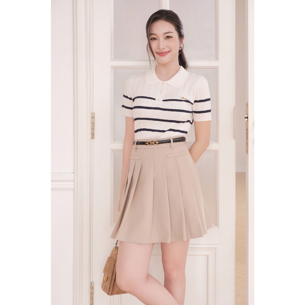 (𝐓𝐡𝐞 𝐔𝐩𝐰𝐢𝐧𝐝 𝐊𝐢𝐭𝐞) Áo len kẻ dệt kim cộc tay vằn thừng, chất liệu co dãn nhẹ, thoáng mát thời trang nữ Calie AKDK247 | BigBuy360 - bigbuy360.vn