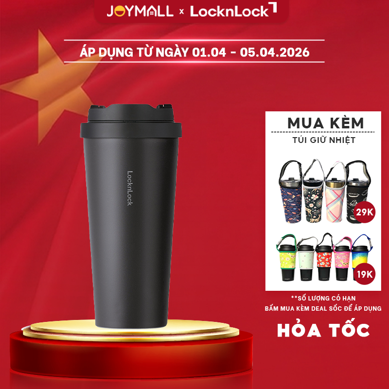 Ly giữ nhiệt LocknLock 550ml LHC3249BLK Đen, Hàng chính hãng, mở một chạm, thép không gỉ - JoyMall
