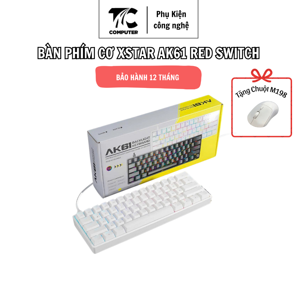 Bàn Phím Cơ Xstar AK61 Red Switch LED RGB, 61 Phím Mini  Kết Nối Type C Bảo Hành 12 Tháng
