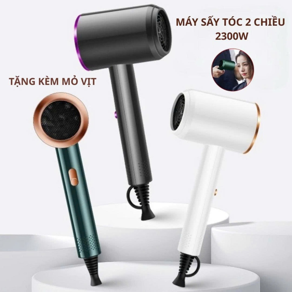 Máy sấy tóc 2 chiều nóng lạnh công suất lớn 2300W, 3 chế độ sấy tặng kèm mỏ vịt bảo vệ tóc tiện lợi cho mọi gia đình