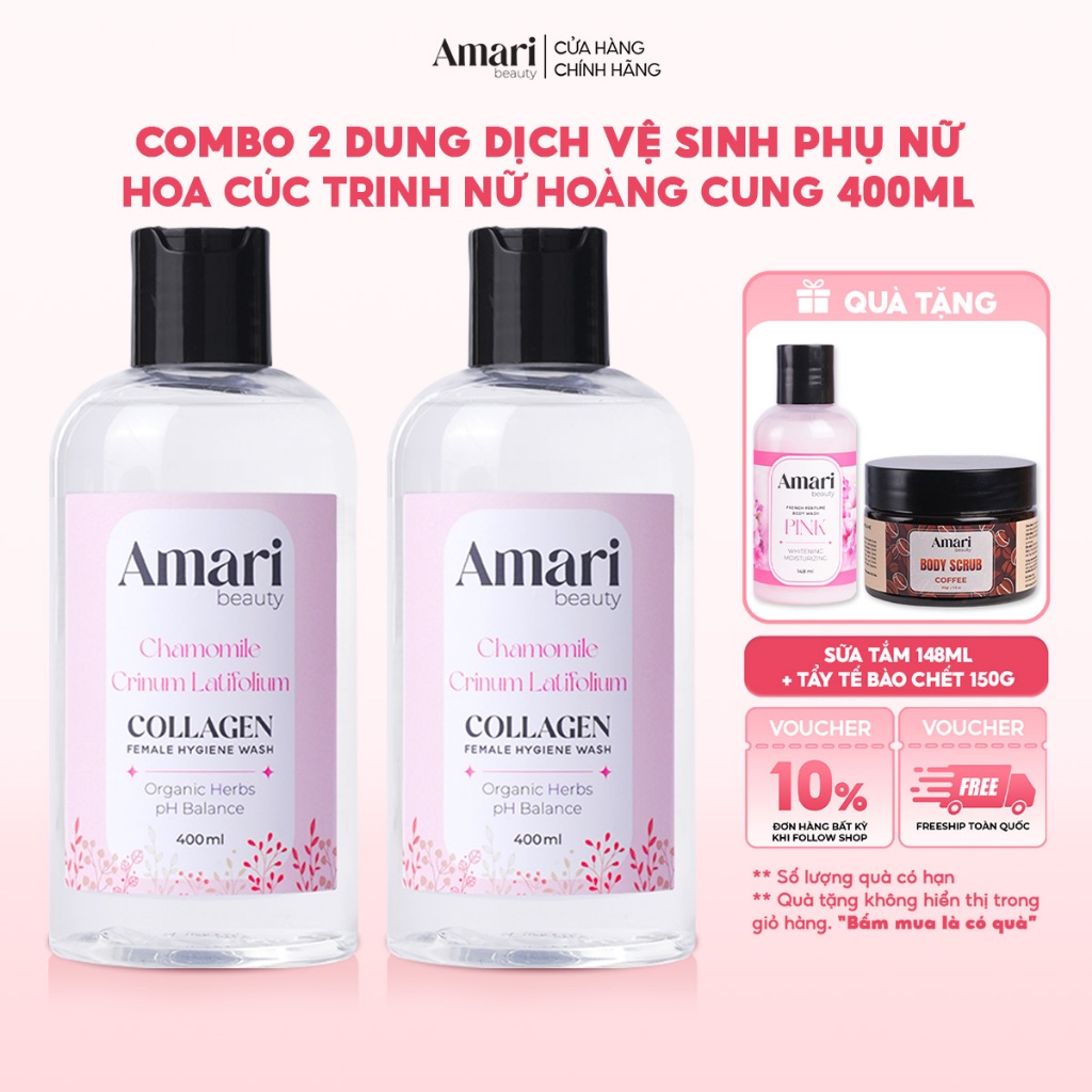 [Combo 2] Dung Dịch Vệ Sinh Phụ Nữ Amari Beauty Giúp Làm Sạch, Cân Bằng pH, Khử Mùi - 400ml