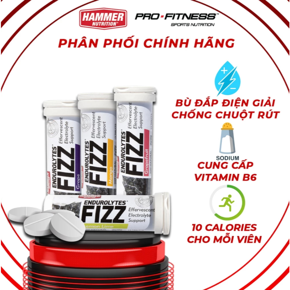 ( MUA 5 TẶNG 1) Viên sủi điện giải chống chuột rút Endurolytes Fizz Hammer Nutrition