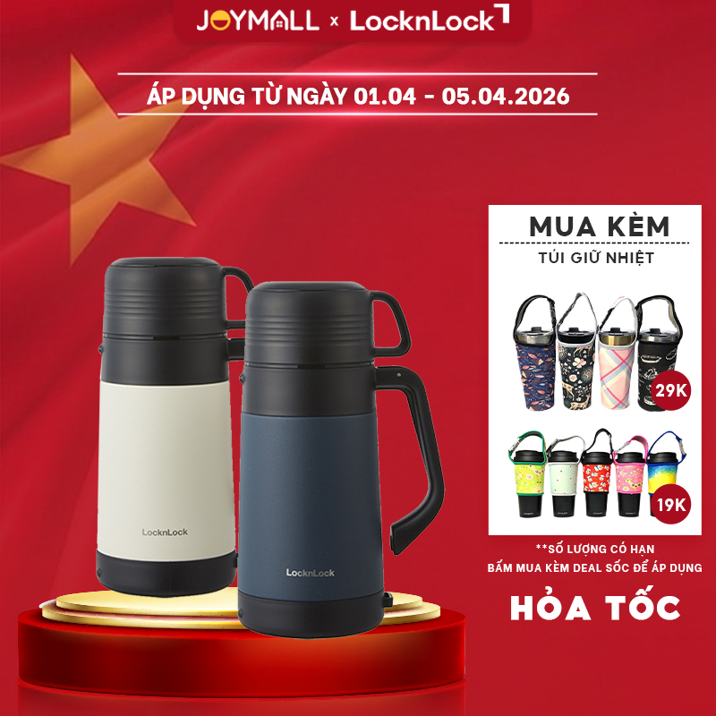 Bình giữ nhiệt LocknLock cỡ đại LHC1484 1,2L và LHC1485 1,8L, hàng chính hãng, nắp làm cốc - JoyMall