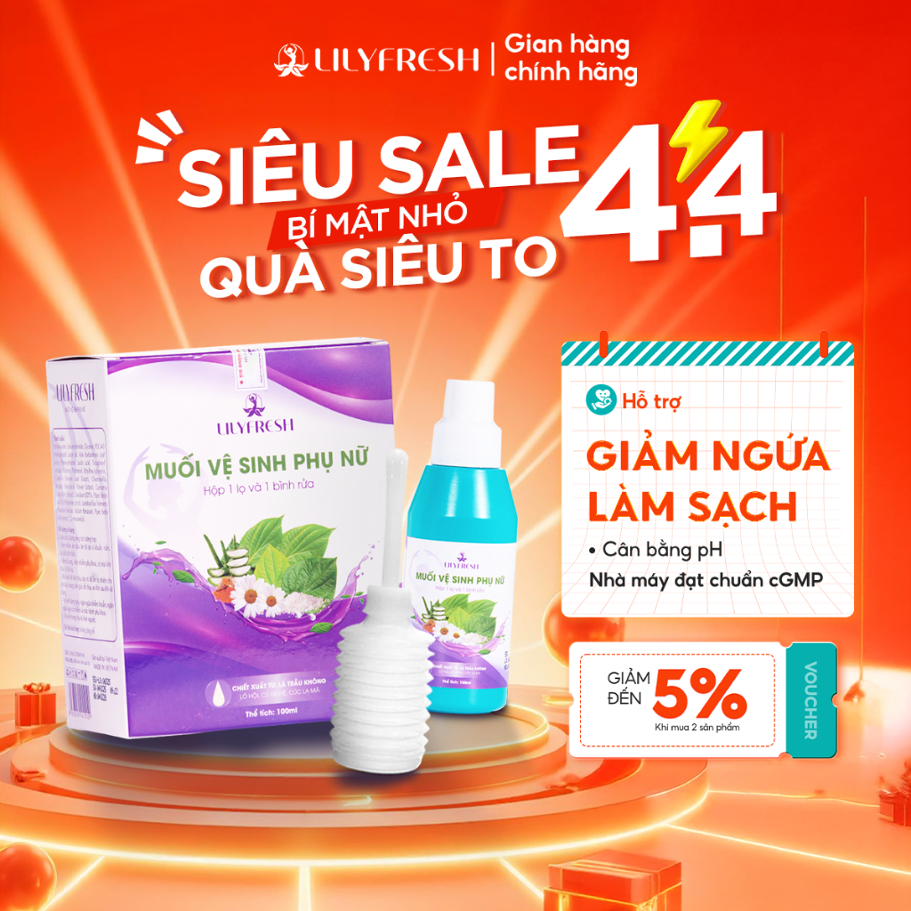 Muối Vệ Sinh Phụ Nữ LilyFresh Chiết Xuất Trầu Không Nano Nghệ Lô Hội - Hộp 1 Lọ + 1 Bình Rửa 100ml