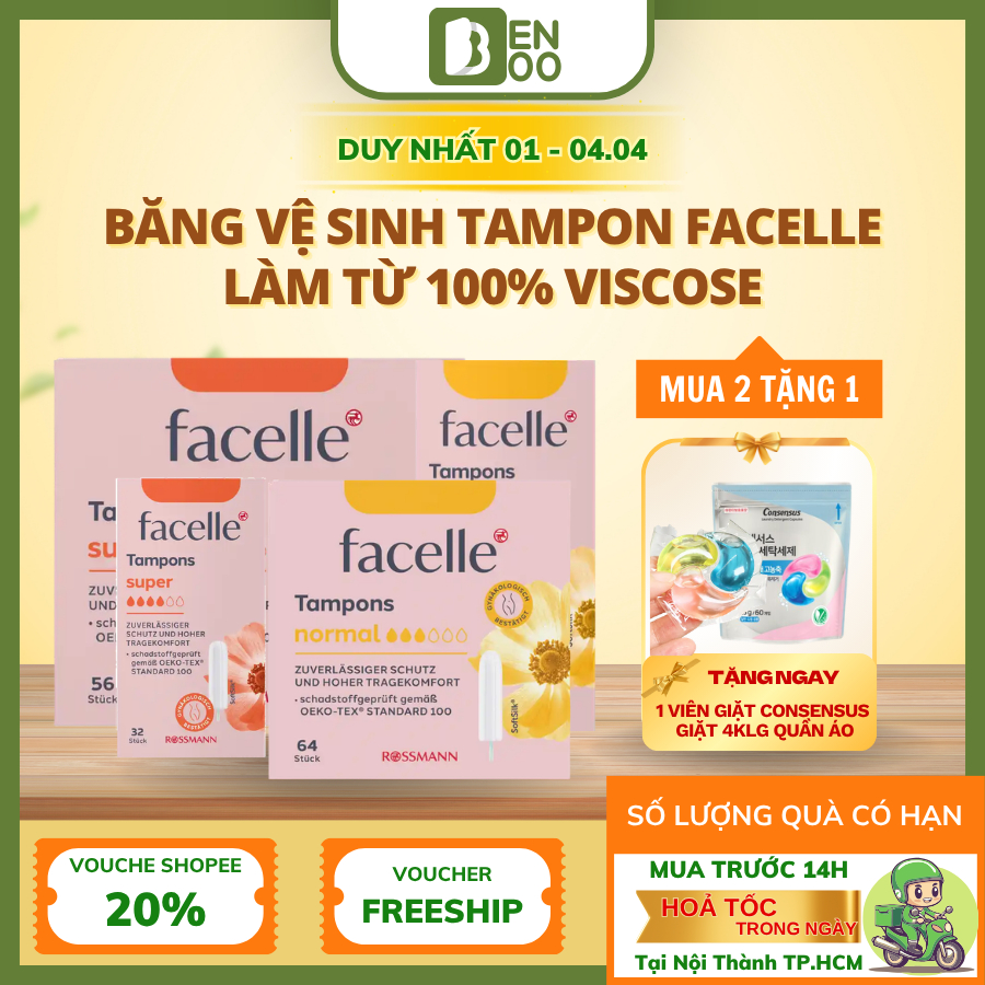 Tampon Facelle, Băng vệ sinh, BVS Facelle Super Plus - Băng vệ sinh dạng nút - Nội địa Đức