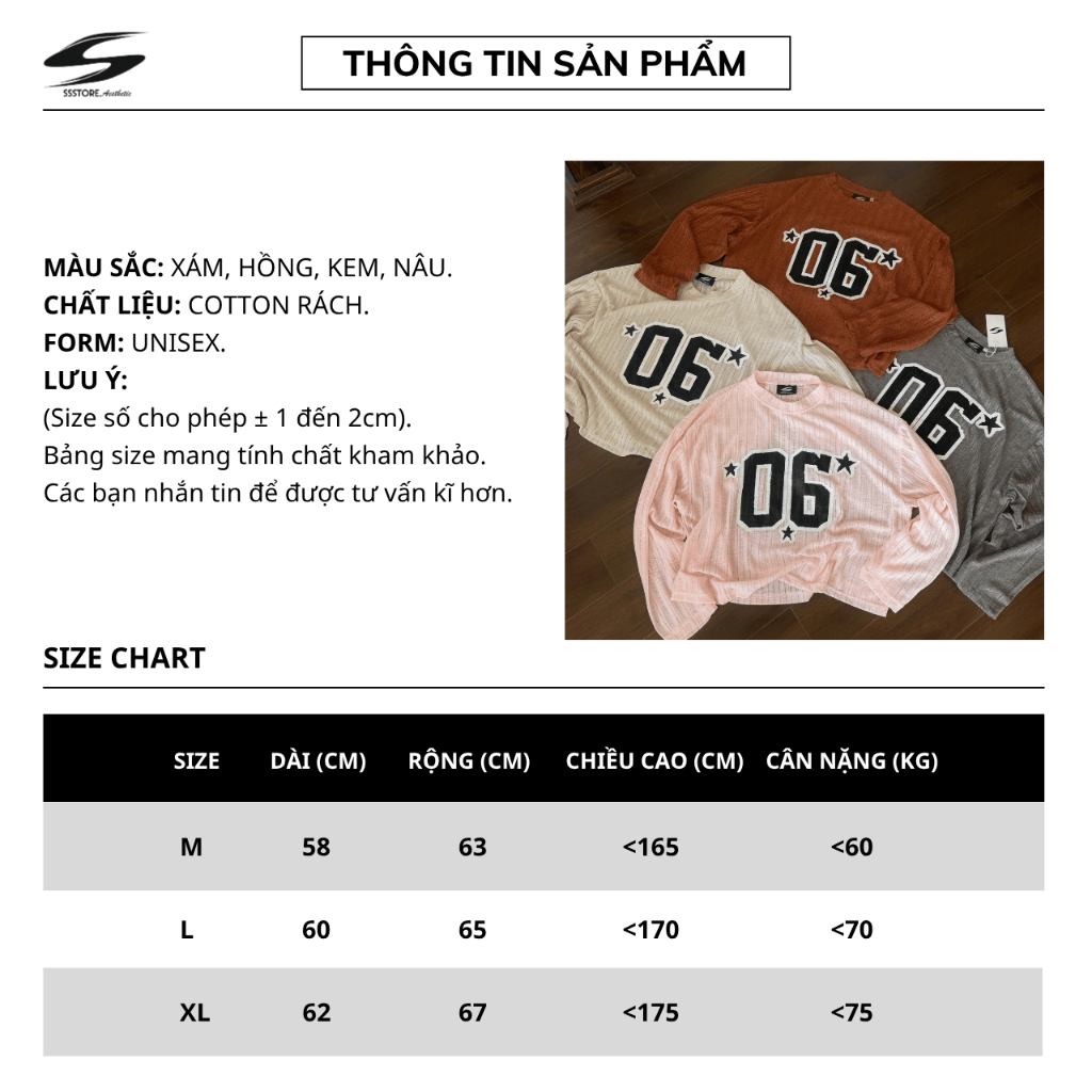 [SẢN PHẨM MỚI] Áo Thun Tay Dài 06 Cotton Rách Long Sleeve Unisex Boxy Nhiều Màu | SSSTORE.Aesthetic | BigBuy360 - bigbuy360.vn
