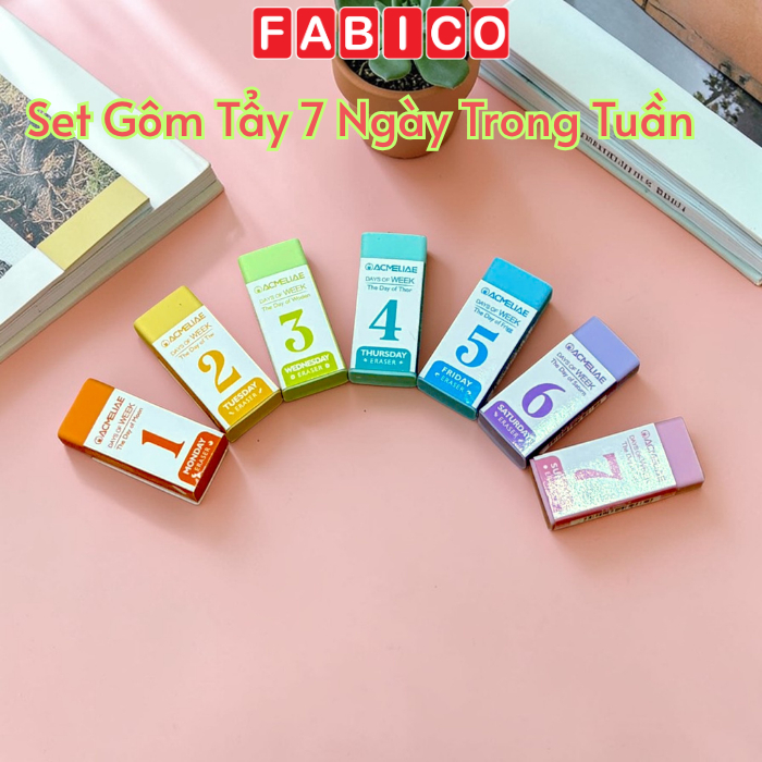 Set 7 Cục Tẩy ACMELIAE Days Of Week Eraser Tẩy Chì Nano Mềm Sạch Không Bụi Cho Học Sinh Sinh Viên