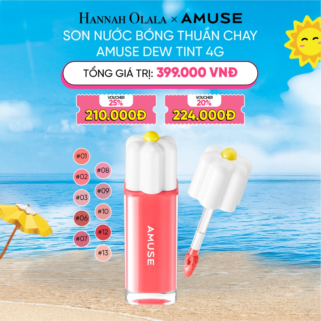 [HANNAH OLALA] Son Nước Bóng Thuần Chay Amuse Dew Tint 4g