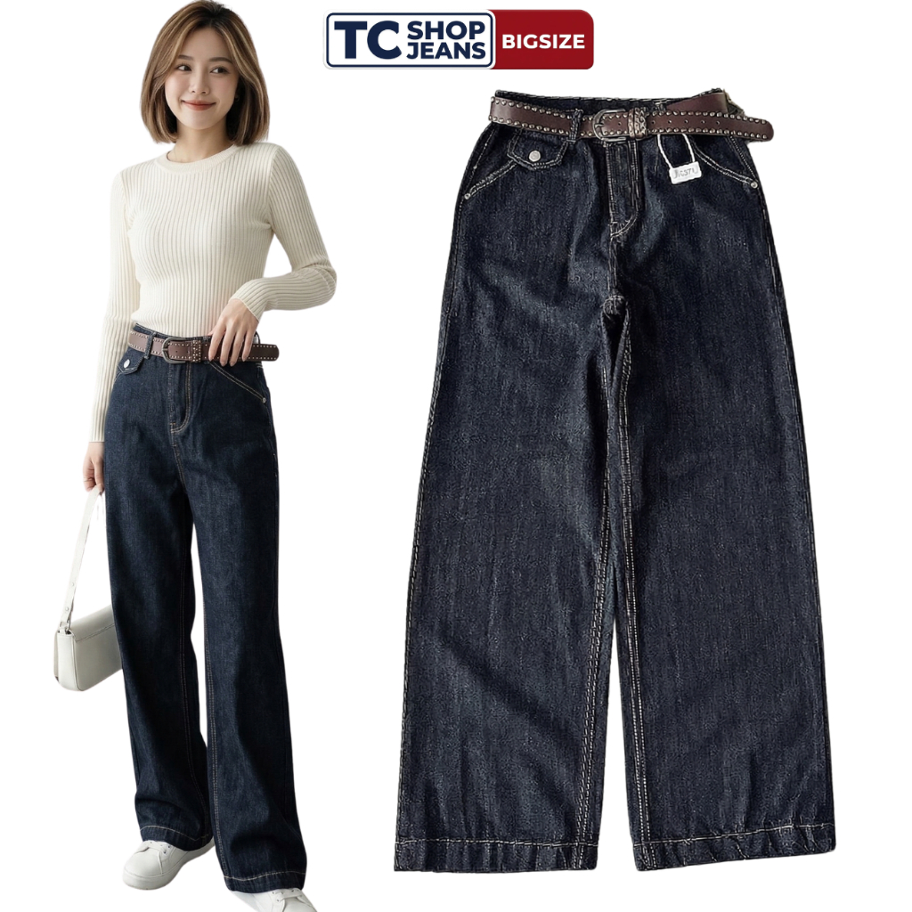 Quần Jean Ống Suông Túi Nắp 2 Bên Chỉ Nổi  TC SHOP JEANS BIGSIZE 55kg-90kg Chất Jean Mã 377