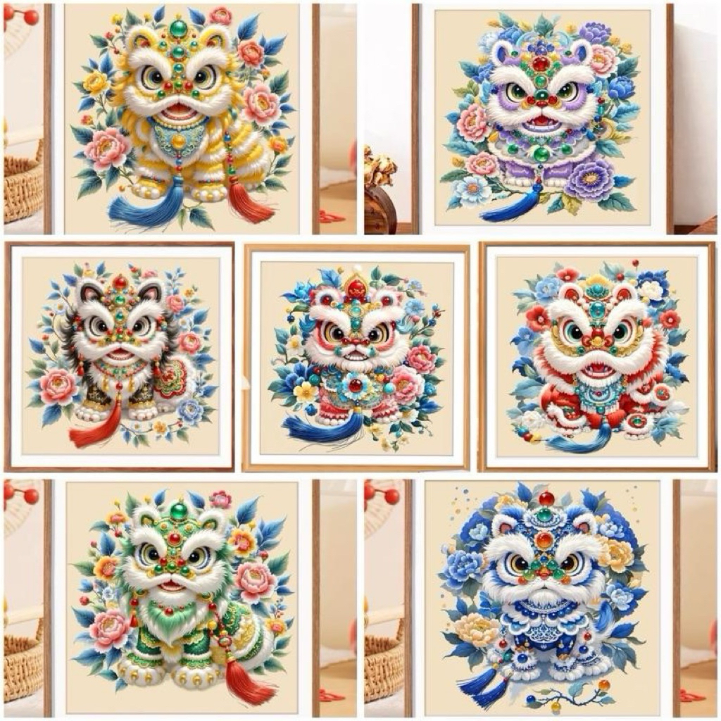 Tranh Thêu chữ thập ( chưa thêu ) cao cấp hãng Thiên Hồng Tú " Hỷ Sư Nạp Phúc " 11CT 60x60CM làm đồ 