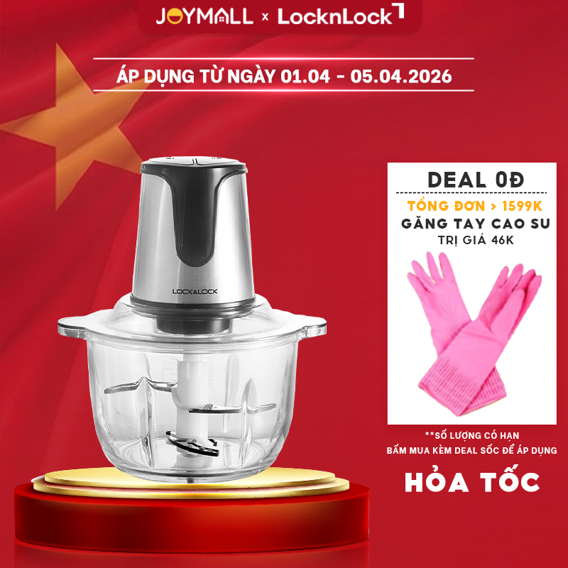 Máy xay thịt LocknLock EJM171 2 lít 300W - Hàng chính hãng, 4 lưỡi dao, cối thủy tinh - JoyMall