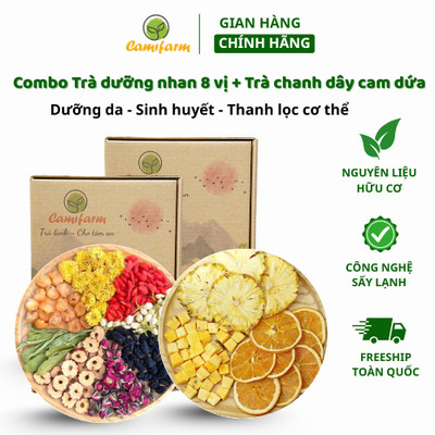 Combo Trà dưỡng nhan 8 vị (Hộp 30 gói) và Trà detox chanh dây cam dứa (Hộp 30 gói) Camifarm dưỡng da, sinh huyết