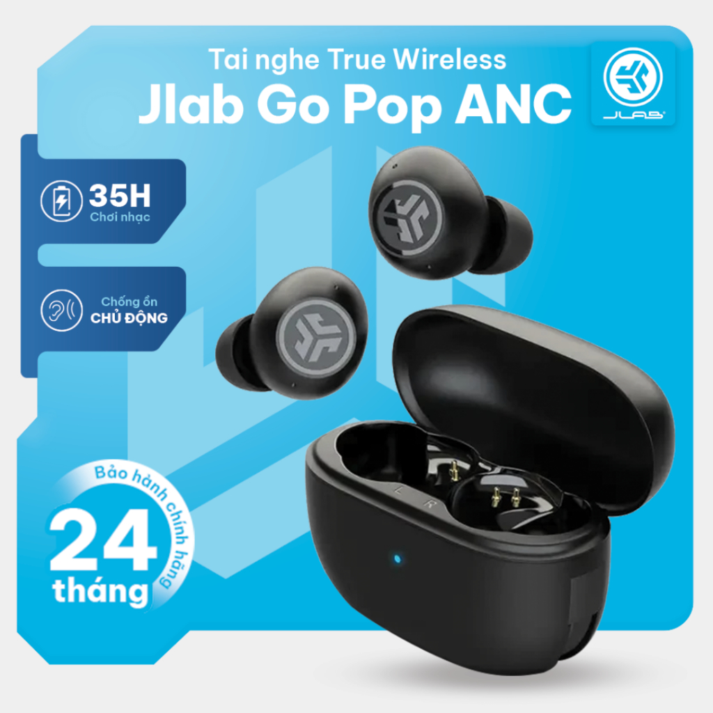 Tai nghe True Wireless JLab Go Pop ANC Chống Ồn Chủ Động | Kháng Nước IP55 | Thời Gian Phát 24+ Giờ 