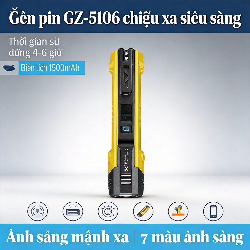 Đèn pin SmilingShark GZ5106 siêu sáng sạc lại được 7 chế độ sáng đèn trắng đỏ cổng sạc Type - C