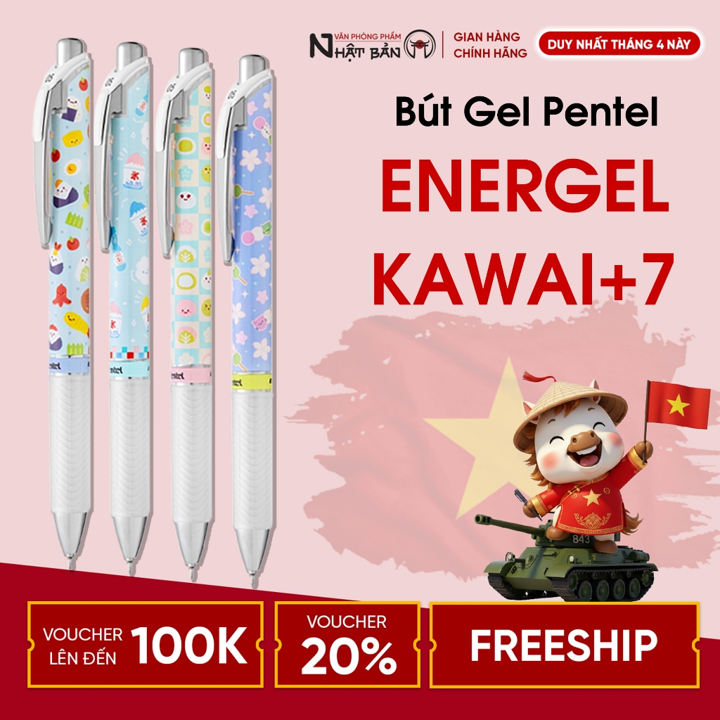 Bút gel Pentel Energel Kawaii BLN75KW mực viết mượt nhanh khô không lem bền màu
