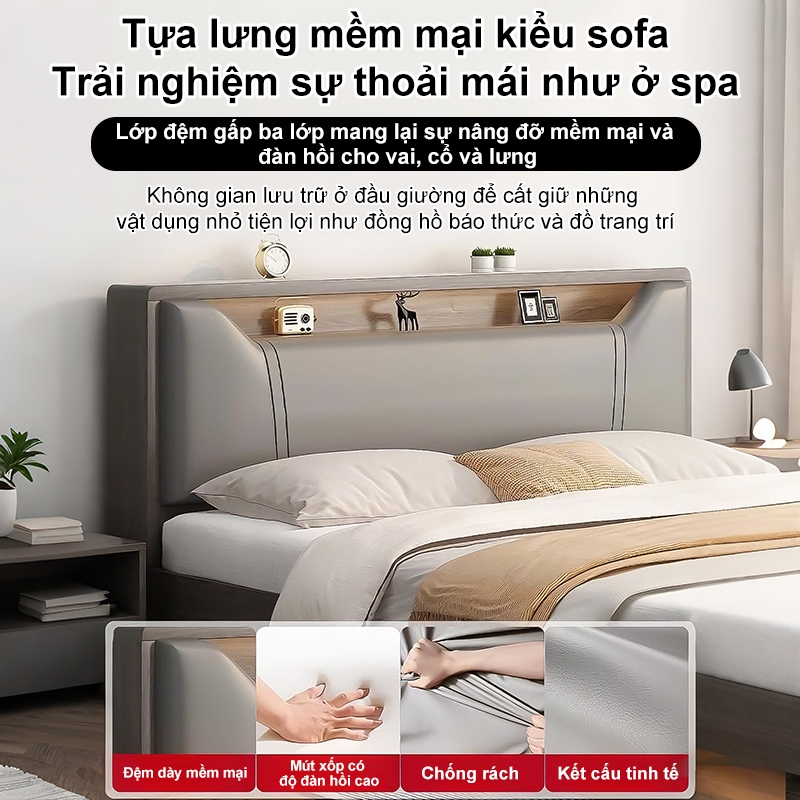 REX Giường Ngủ hiện đại Đầu giường có chức năng lưu trữ  chống xước đế nhựa chống ẩm | BigBuy360 - bigbuy360.vn