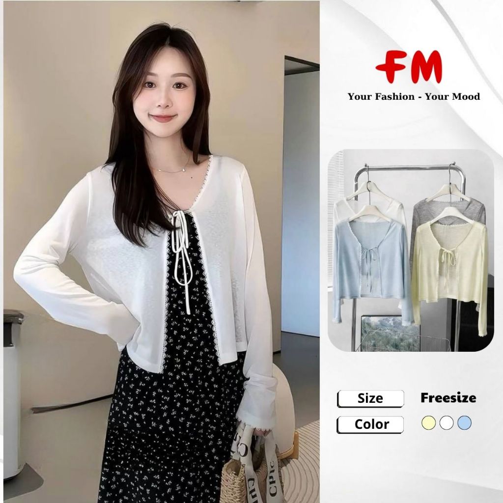 Áo Khoác Cardigan Nữ FMSTYLE SHOP –  Khoác Mỏng Viền Ren Cột Nơ Dễ Thương, Thanh Lịch 26030507