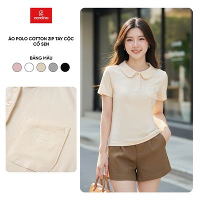 Áo polo nữ CARDINA chất cotton zip tay cộc cổ sen 6APC08