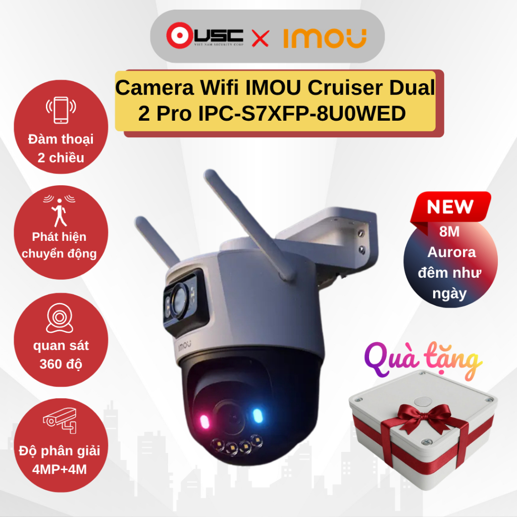 Camera IMOU Cruiser Dual 2 Pro IPC-S7XFP-8U0WED  2 mắt - Siêu rõ ban đêm công nghệ Aurora