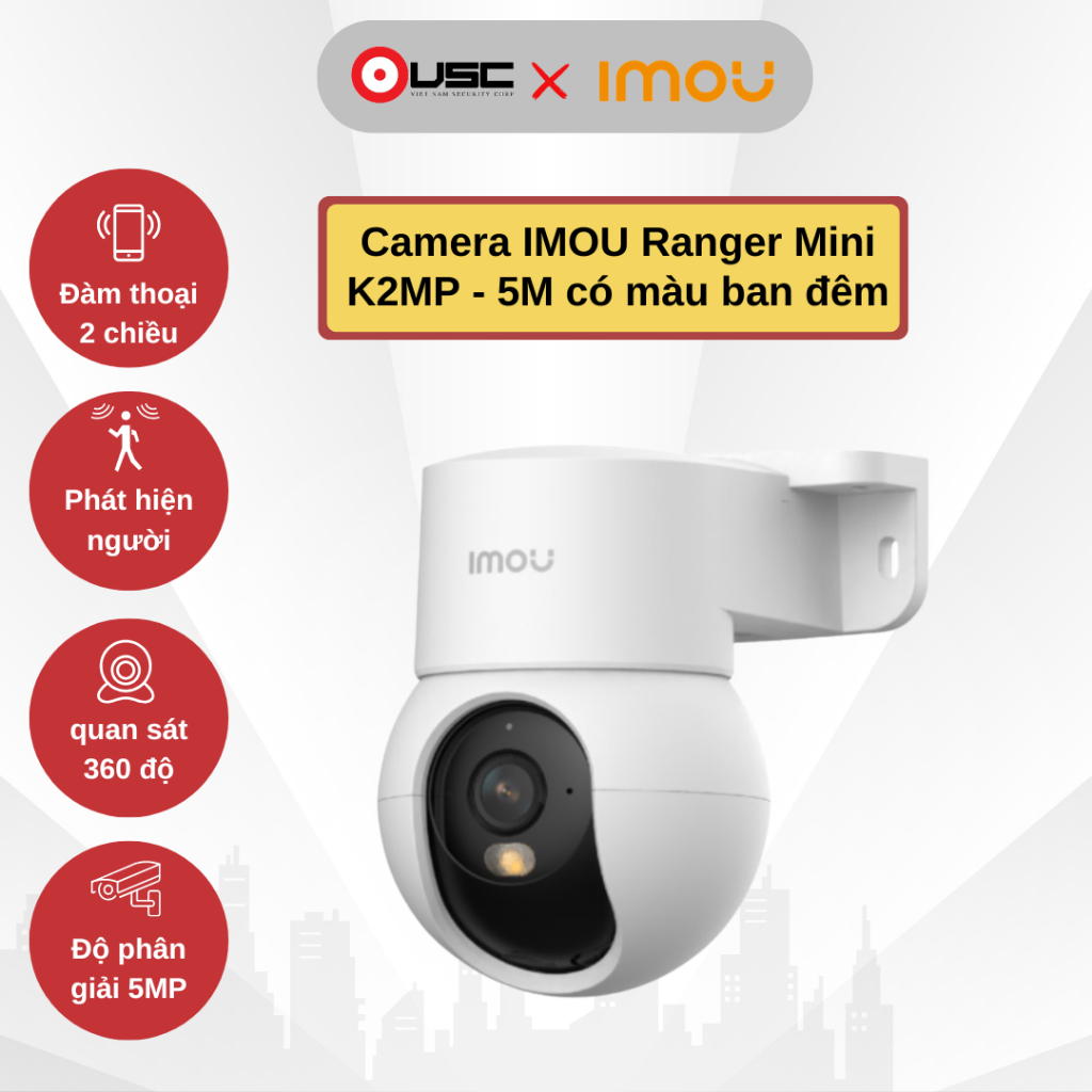 Camera IMOU IPC-K2MP-5H1WE Ranger Mini phân giải 5M có màu ban đêm