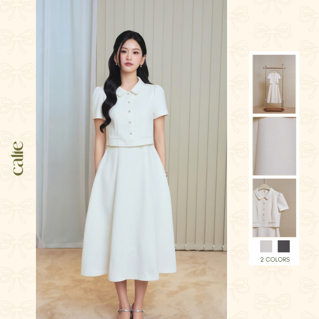 (𝐓𝐡𝐞 𝐔𝐩𝐰𝐢𝐧𝐝 𝐊𝐢𝐭𝐞) Váy giả set chéo hàn 2 túi nơ, chất liệu mịn mướt, mềm mát thanh lịch nữ tính thời trang Calie VX348