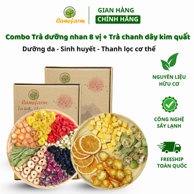 Combo Trà dưỡng nhan 8 vị (Hộp 30 gói) và Trà detox chanh dây kim quất (Hộp 30 gói) Camifarm dưỡng da, sinh huyết