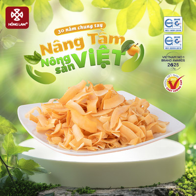 Dừa nướng mật ong Bon Bon Hồng Lam, dạng hộp. Có vị ngọt dịu, giòn, thơm của dừa