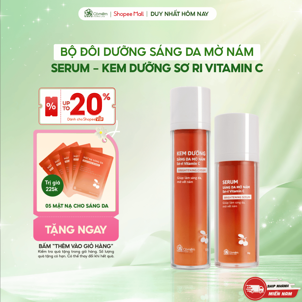 Combo dưỡng sáng da mờ thâm nám tàn nhang Vitamin C từ trái Sơ-ri Cỏ Mềm