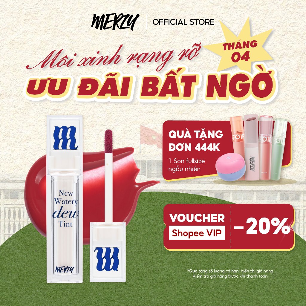 [NEW DEW] Son Tint Bóng Hàn Quốc Bền Màu, Lâu Trôi Cho Đôi Môi Căng Mọng, Ẩm Mịn Merzy The Watery De